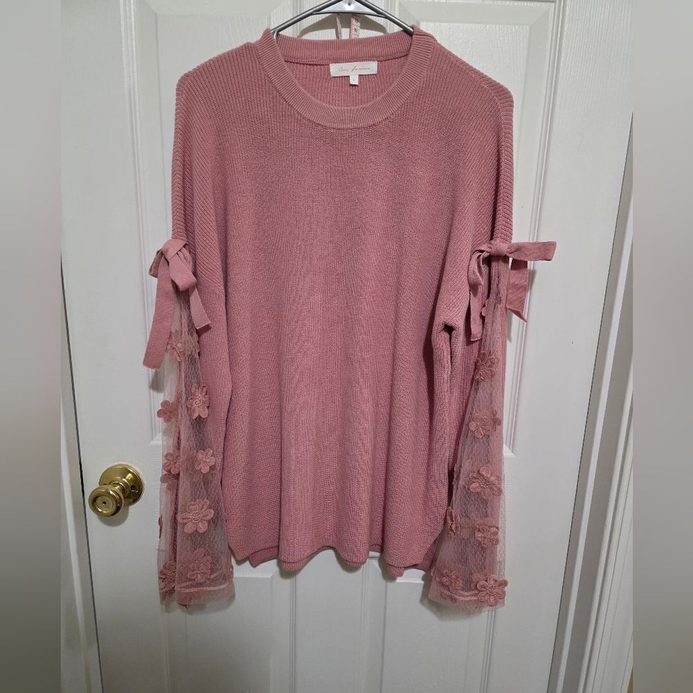 Ces Femme Pink Floral Sleeve Women's Top NEW Size LG